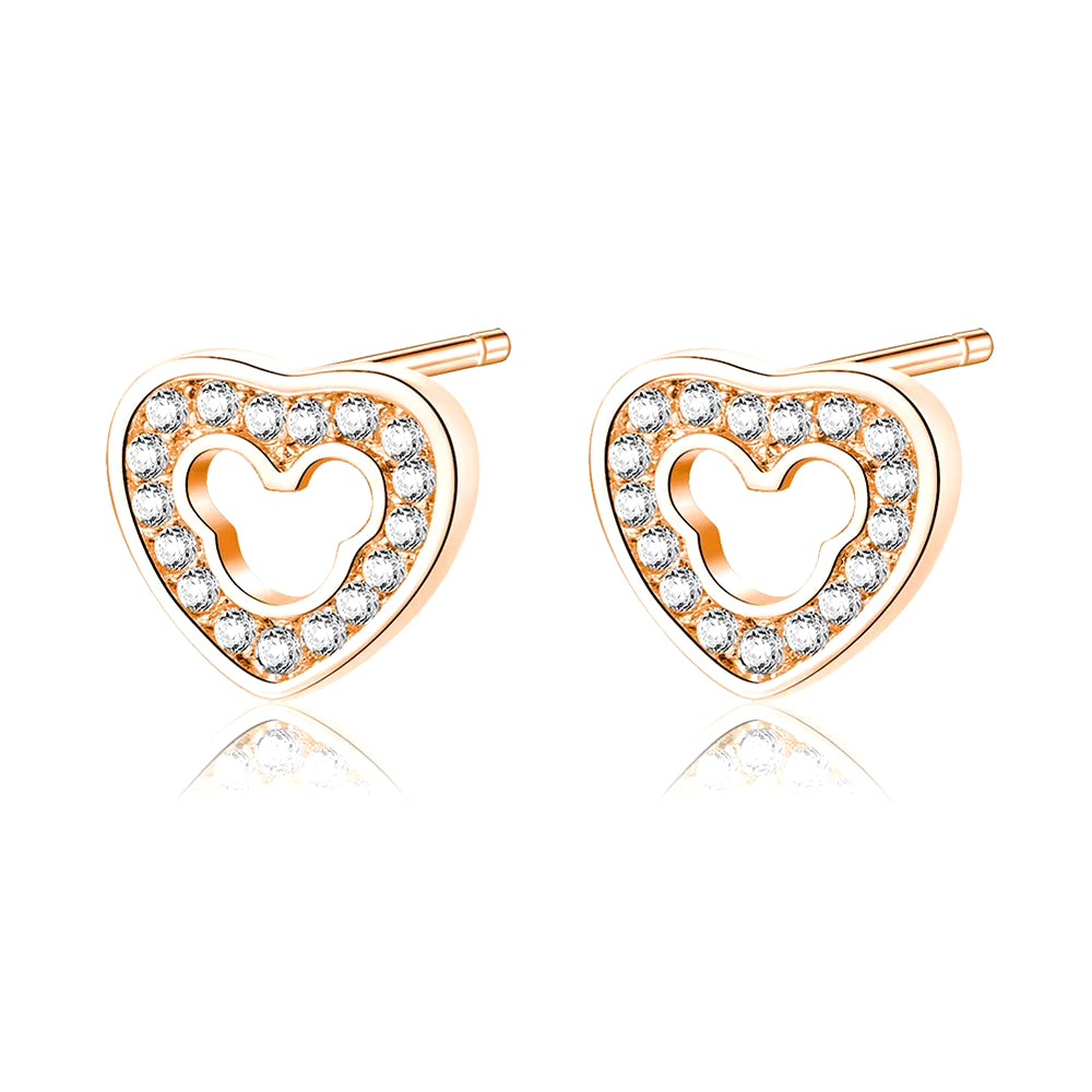 DWE327 Cute Love Heart Crystal Rose Gold Color Stud Earrings Fashion CZ Dimond Jewelry Earings for Women Wholesale Brincos