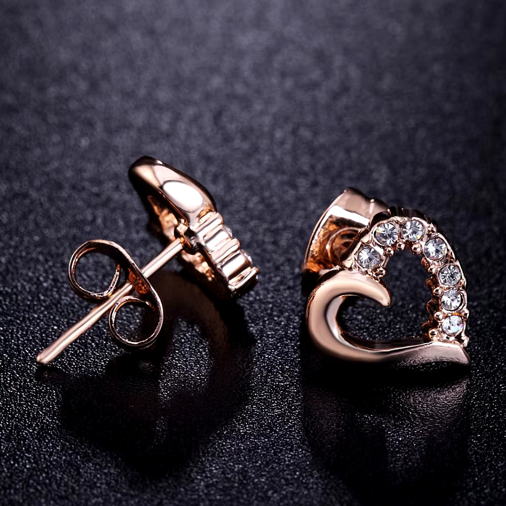 DWE327 Cute Love Heart Crystal Rose Gold Color Stud Earrings Fashion CZ Dimond Jewelry Earings for Women Wholesale Brincos