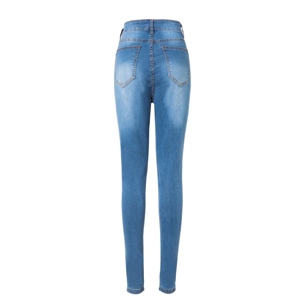 High Rise Skinny Jeans for Women Pull on Jeans for Women Stretch Women Hight Elastic Waisted Hole Denim Jeans Stretch Slim Pants Length Jeans